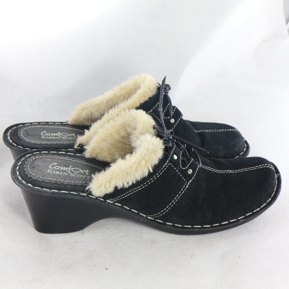 Karen Scott Shoes - KAREN SCOTT Comfort Suede Shearling Lined Mules